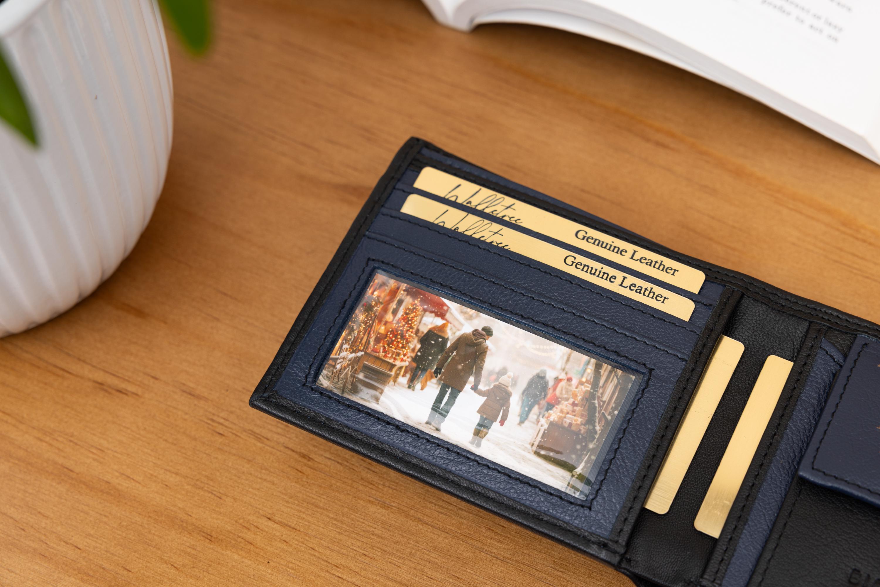 Father's Day Gift for Dad, Personalised Men's Wallet, Genuine Soft Black & Navy Leather Wallet, Personalized Gift for Him, Boyfriend,Husband