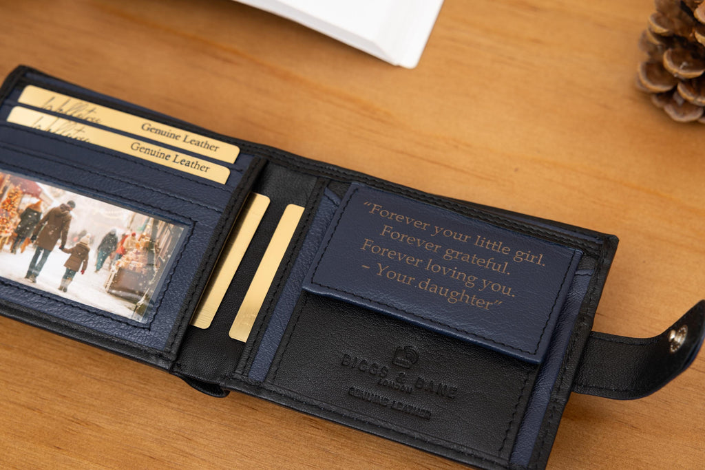 Father's Day Gift for Dad, Personalised Men's Wallet, Genuine Soft Black & Navy Leather Wallet, Personalized Gift for Him, Boyfriend,Husband