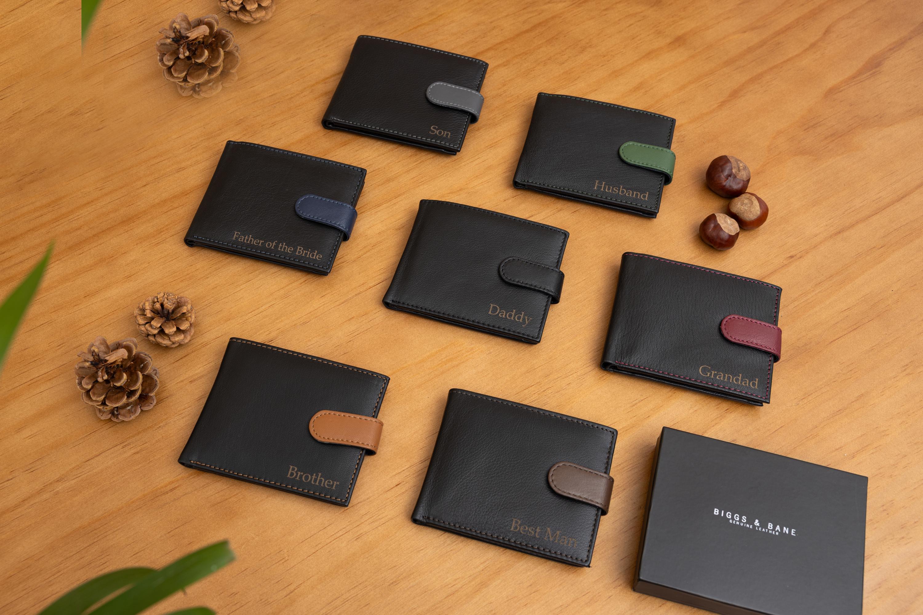 Father's Day Gift for Dad, Personalised Men's Wallet, Genuine Soft Black & Navy Leather Wallet, Personalized Gift for Him, Boyfriend,Husband