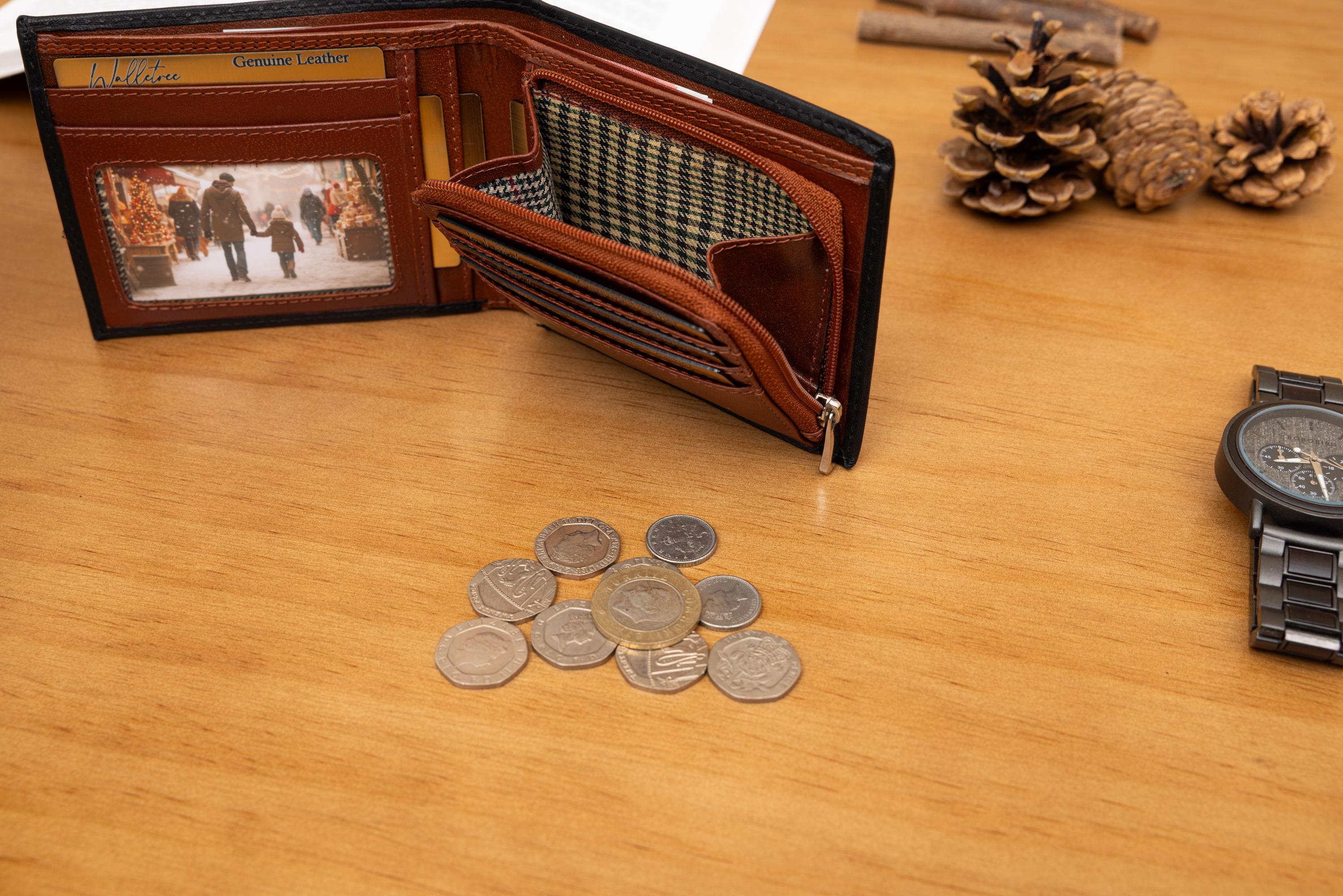 Personalised Big Zip Coin Leather Wallet, Men's Wallet, Engraved Wallet, Custom Wallet, Father's Day Gift for Him, Dad, Boyfriend, Husband