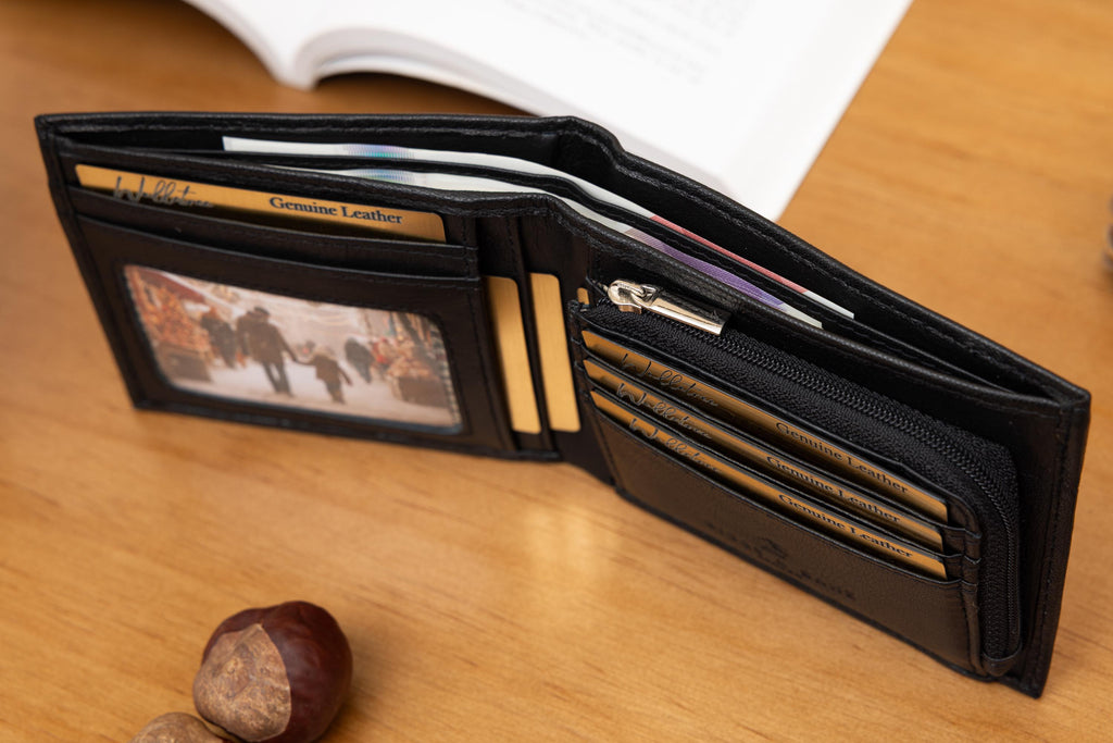 Personalised Wallet, Men's Black Wallet, Engraved Leather Wallet, Custom Wallet, Father's Day Gift for Him, Men, Dad, Husband, Boyfriend