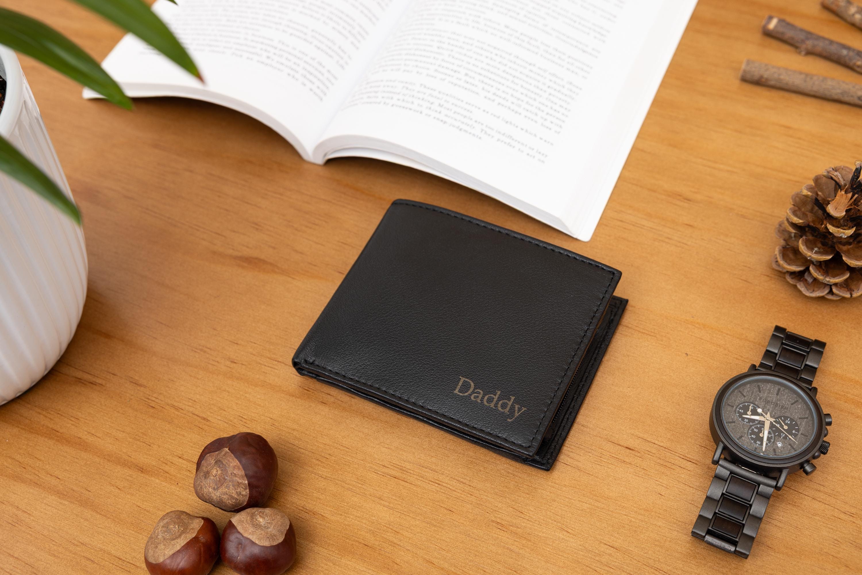 Personalised Wallet, Men's Black Wallet, Engraved Leather Wallet, Custom Wallet, Father's Day Gift for Him, Men, Dad, Husband, Boyfriend