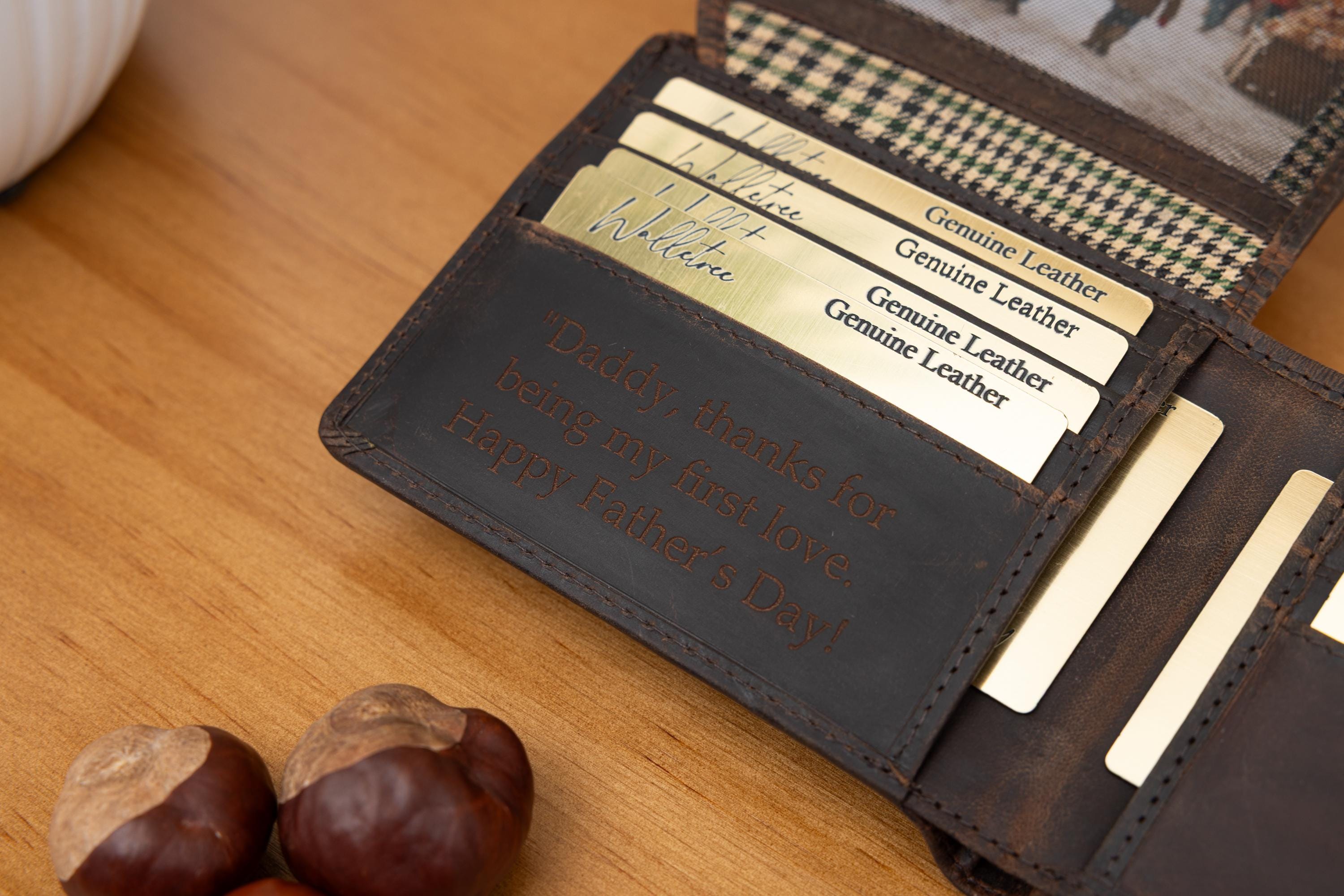 Personalized Leather Wallet, Bifold Brown Real Leather Wallet, Personalised Custom Engraved Gift for Boyfriend, Husband, Father's Day Gift