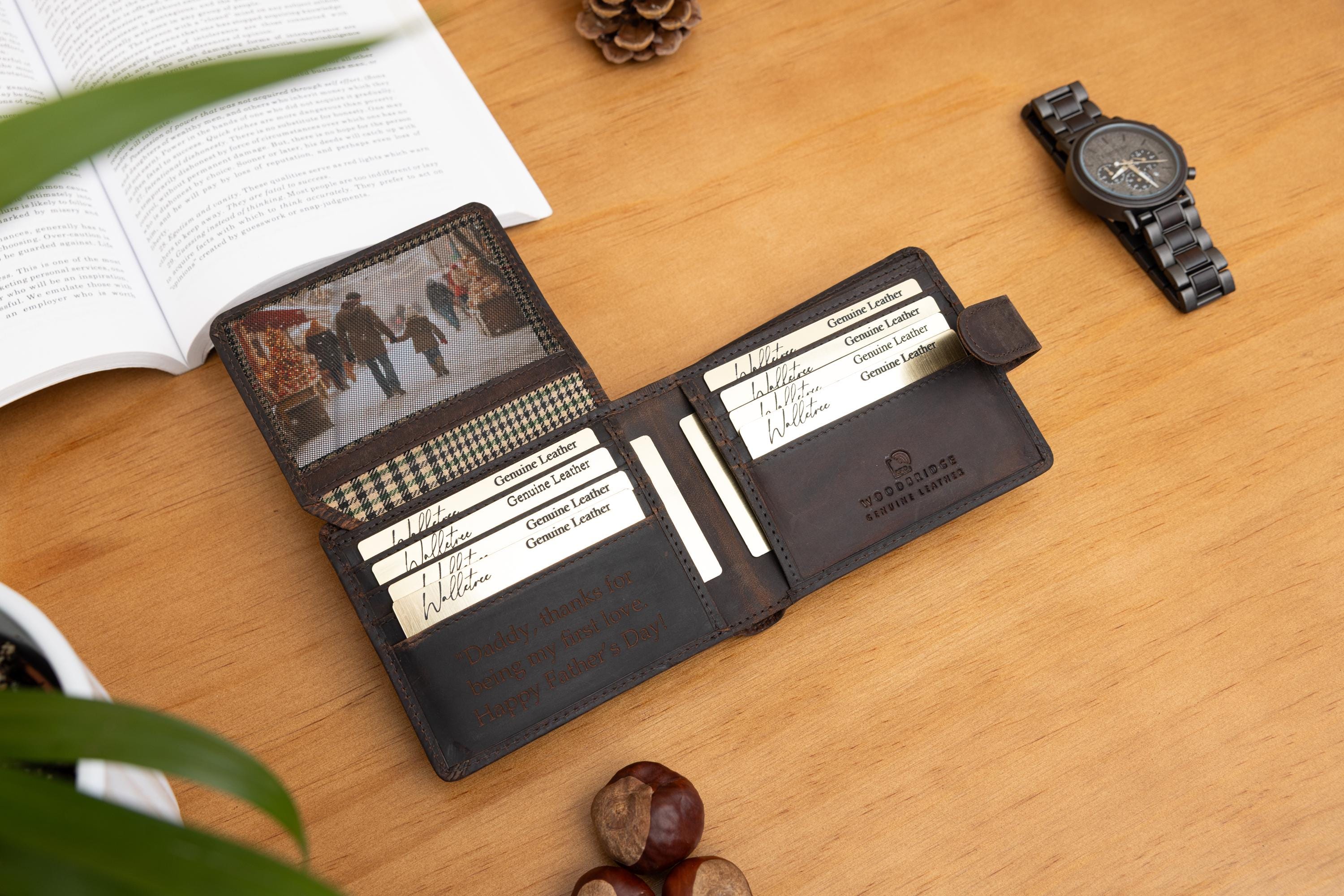 Personalized Leather Wallet, Bifold Brown Real Leather Wallet, Personalised Custom Engraved Gift for Boyfriend, Husband, Father's Day Gift