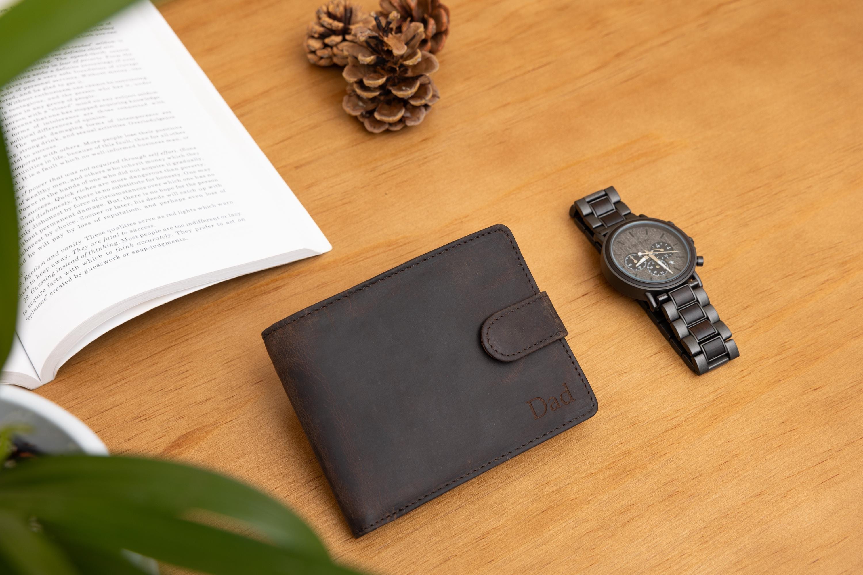 Personalized Leather Wallet, Bifold Brown Real Leather Wallet, Personalised Custom Engraved Gift for Boyfriend, Husband, Father's Day Gift