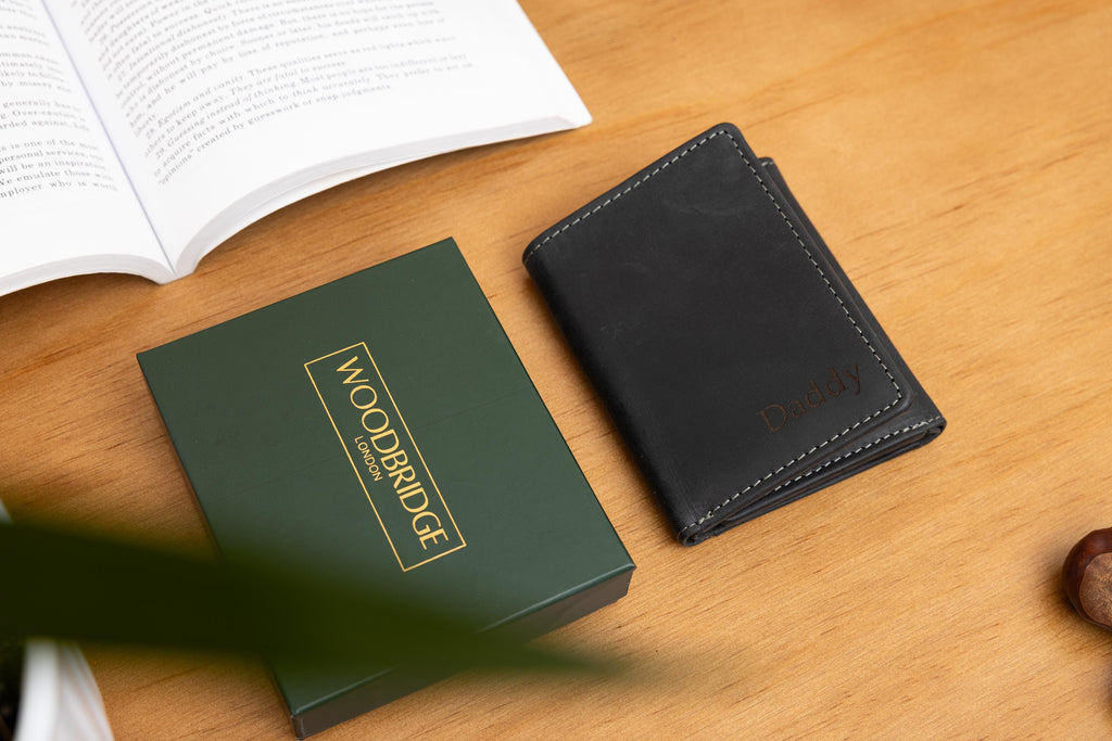 Personalised Custom Engraved Men's Trifold Wallet, Genuine Rustic Brown Leather Wallet, Personalized Father's Day Gift for Dad, Husband, Him