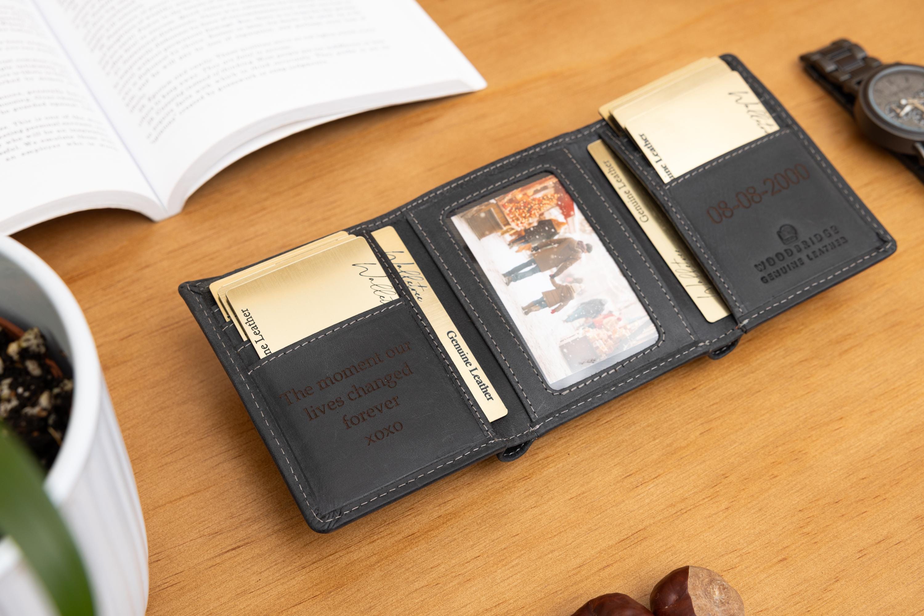 Personalised Custom Engraved Men's Trifold Wallet, Genuine Rustic Brown Leather Wallet, Personalized Father's Day Gift for Dad, Husband, Him