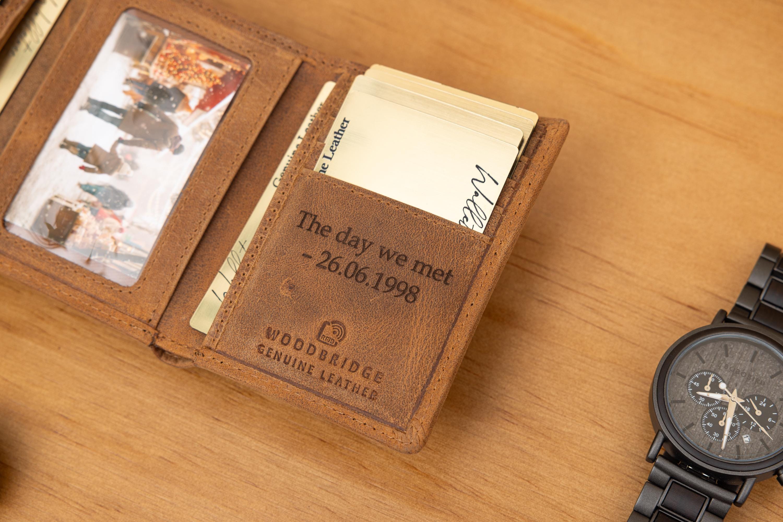 Personalised Custom Engraved Men's Trifold Wallet, Genuine Rustic Brown Leather Wallet, Personalized Father's Day Gift for Dad, Husband, Him