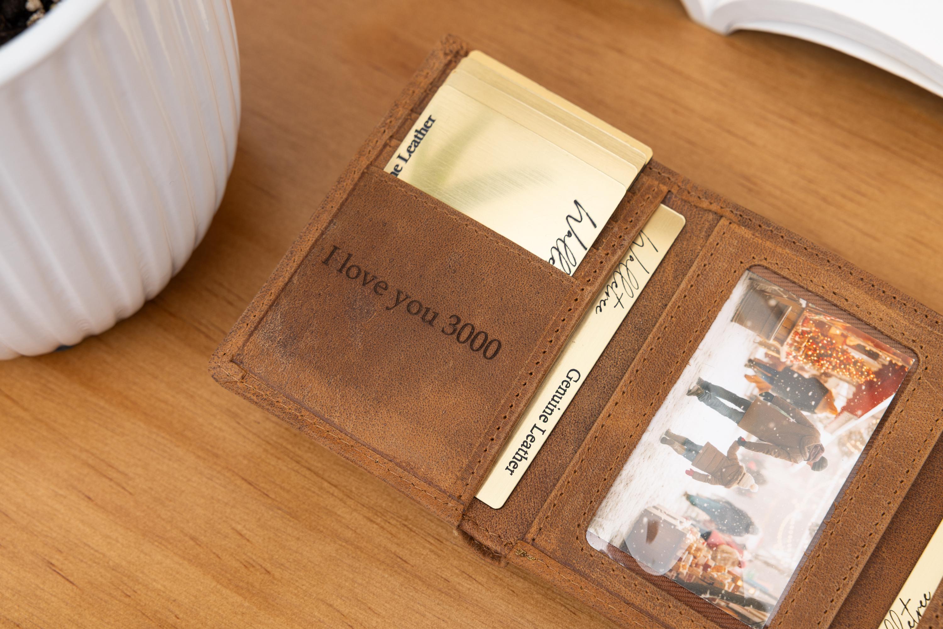 Personalised Custom Engraved Men's Trifold Wallet, Genuine Rustic Brown Leather Wallet, Personalized Father's Day Gift for Dad, Husband, Him