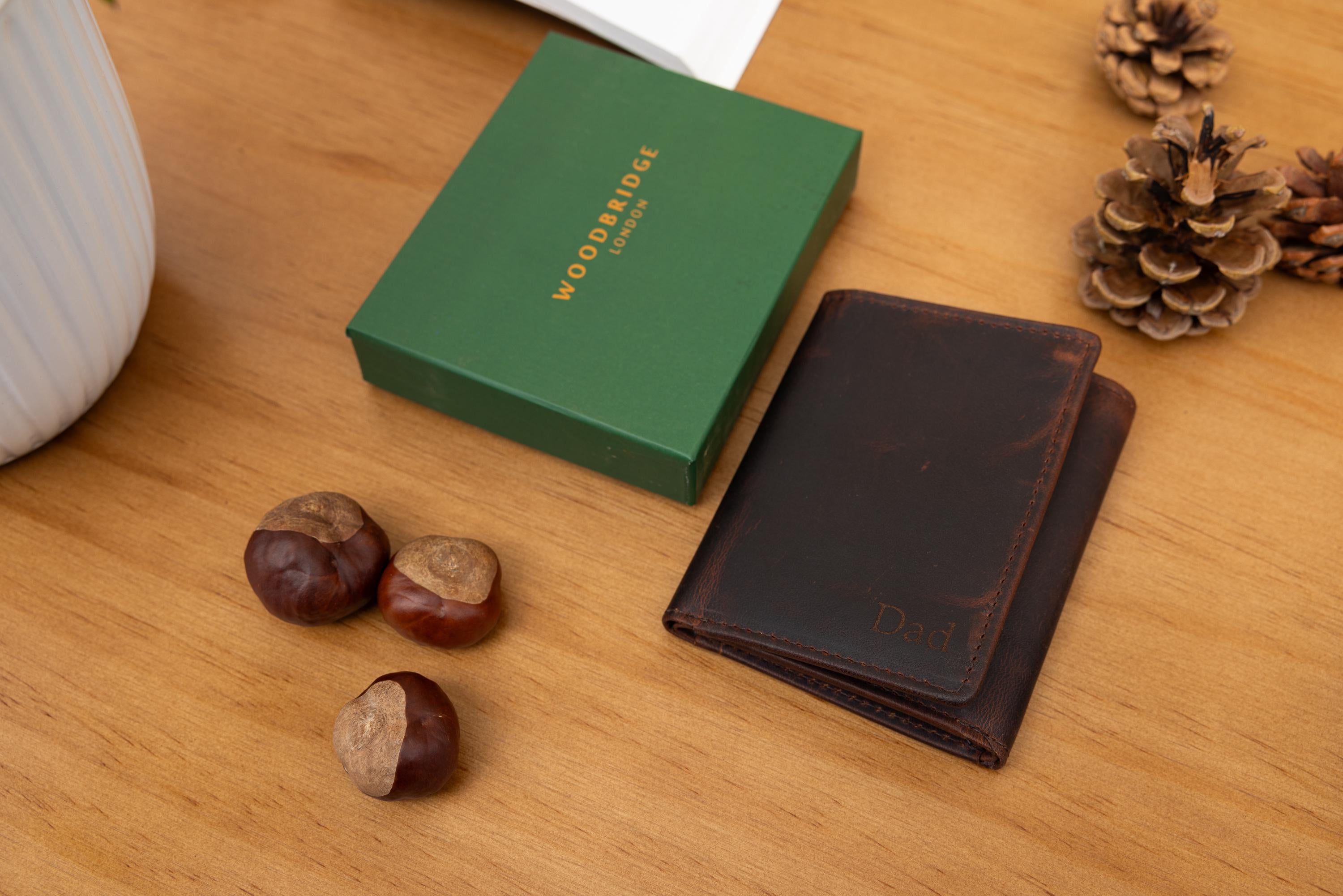 Personalised Custom Engraved Men's Trifold Wallet, Genuine Rustic Brown Leather Wallet, Personalized Father's Day Gift for Dad, Husband, Him