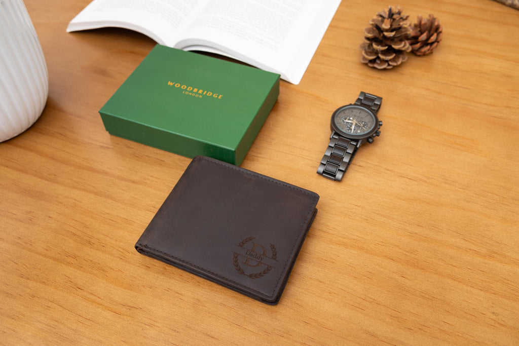 Father's Day Gift, Personalised Men's Brown Wallet, Engraved Wallet, Zip Coin Pocket Wallet, Custom Wallet, Gift for him, Men, Dad, Husband