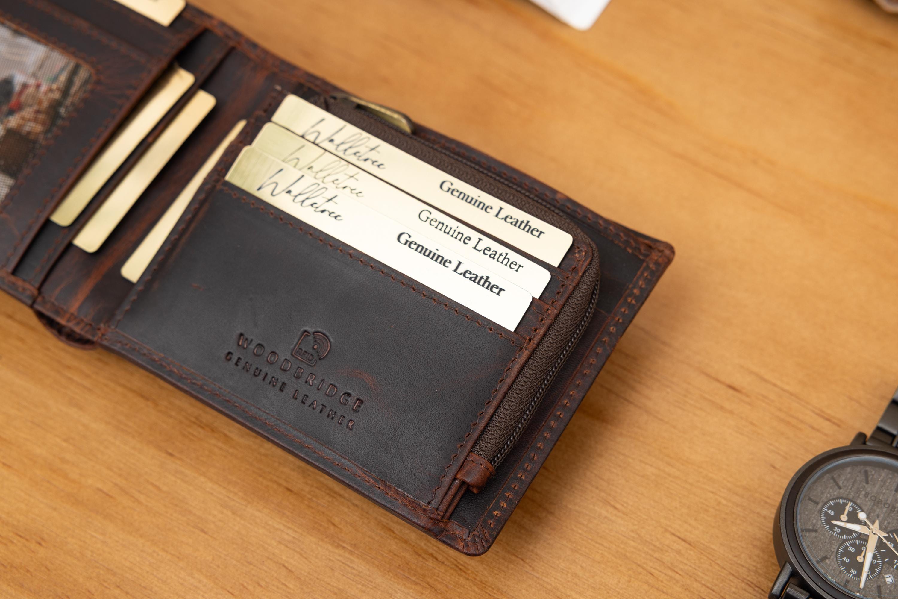 Personalised Men's Bifold Leather Wallet, Dark Brown Leather Zip Coin Wallet, Personalized Father's Day Gift for Dad, Boyfriend, Husband,