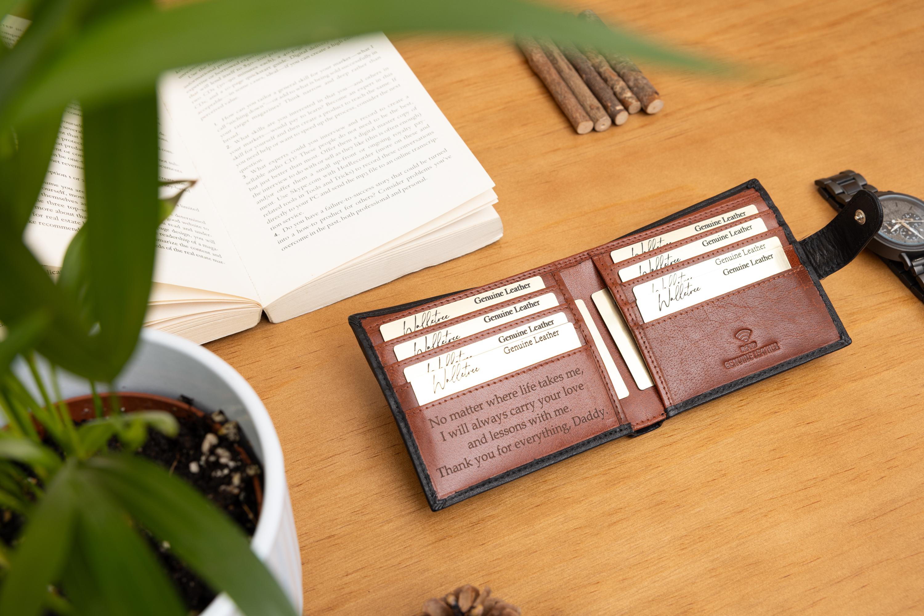 Personalised Custom Monogram Engraved, Genuine Soft Black & Brown Men's Leather Wallet, Father's Day Gift for him, Boyfriend, Husband, Dad